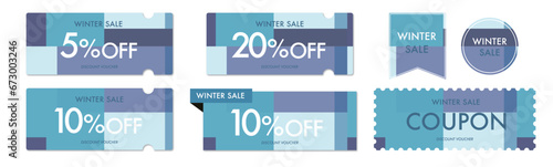 冬のセールに使える水色のチェック柄のクーポンベクターアイコンデザインセット1