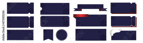 冬のセールに使えるネイビーの雪のクーポンベクターデザインセット（枠のみ）