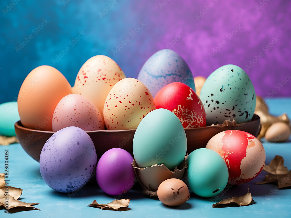 Composition of colorful holiday eggs