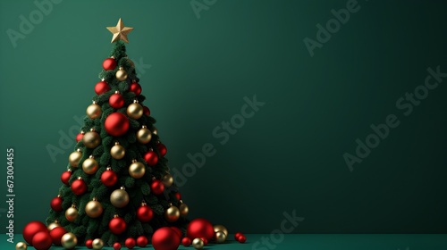 Christmas tree decoration with green background and copy space