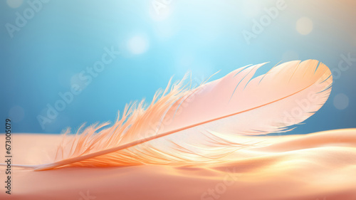 Feather rests against the gentle glow of a soft backdrop © deafebrisa
