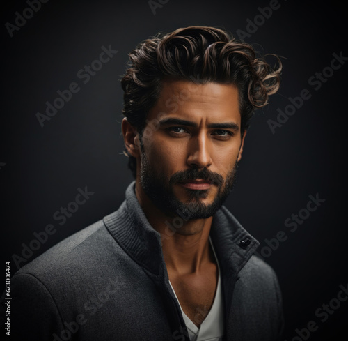 An image of a handsomely groomed man set against a dark grey background. © bugrakaan