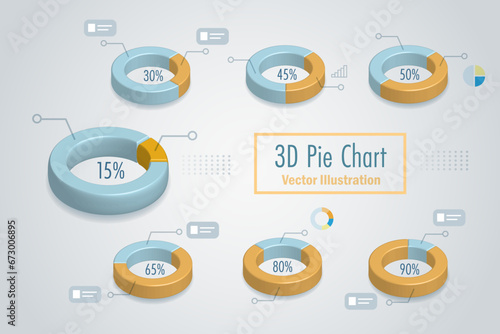 3D pie chart infographic for consumer target marketing, customer segmentation and branding concept. Business analysis research with data ratio percentage and market share. Vector.