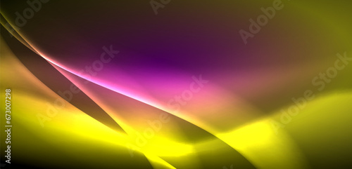 Dynamic waves in ethereal glow of neon lights. Concept merges fluidity of motion with vibrant allure of neon, crafting entrancing backdrop that embodies both vitality and futuristic sophistication
