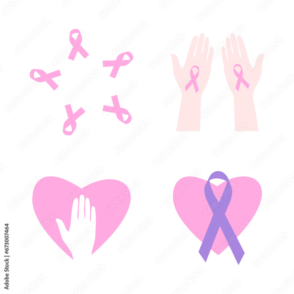 World Cancer Free Day Icon Set. Isolated Vector. 