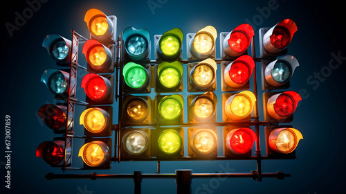 Many traffic lights on one post