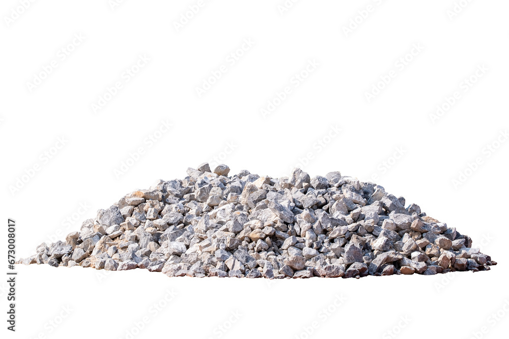 Piles of gravel limestone rock for construction site, isolated on transparent background, big size of rock, PNG File - obrazy, fototapety, plakaty 