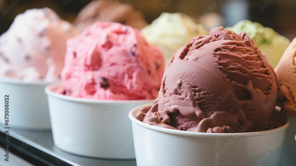 AI generated illustration of ice cream in various flavors in cups