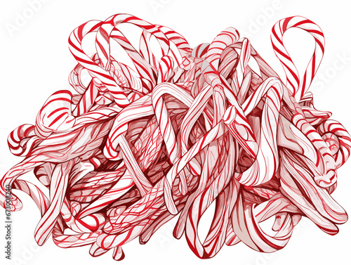 Drawing of A macro shot of a pile of candy canes illustration separated, sweeping overdrawn lines.