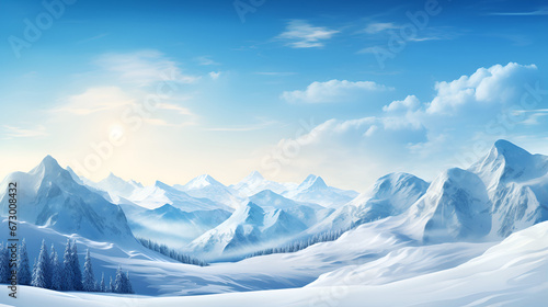 Majestic Snow-Covered Mountains in Winter,snow covered mountains in winter,Enchanting Snowy Landscape © Aleey