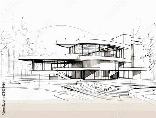 Drawing of Architect s Drawing and Plans illustration separated, sweeping overdrawn lines.