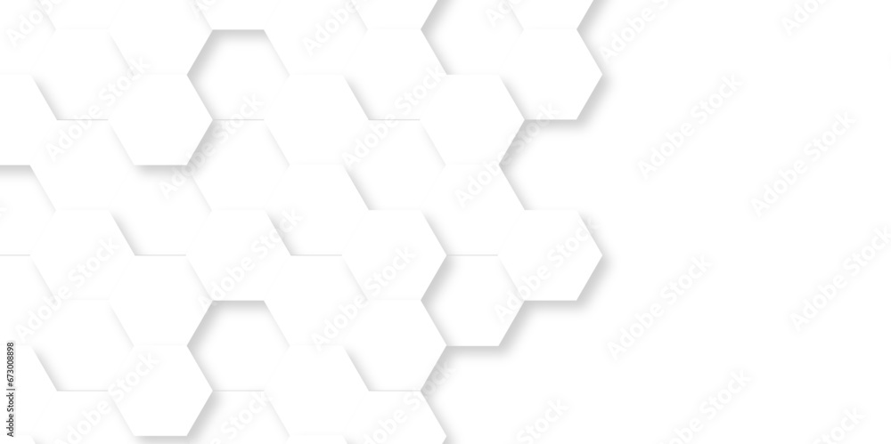 Obraz premium Seamless pattern with hexagons. Abstract background with hexagon and white Hexagonal Background. Luxury White Pattern. Vector Illustration. 3D Futuristic abstract honeycomb mosaic white background.