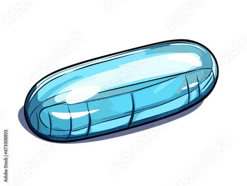 Drawing of Blue pill capsule isolated on white background illustration separated, sweeping overdrawn lines.