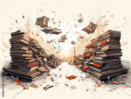 Drawing of Book crossing exchange swap concept illustration separated, sweeping overdrawn lines.