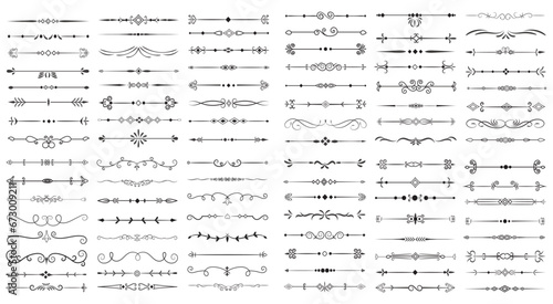 Page Divider And Design Elements. Set of Various Simple Black Divider Design, Assorted Divider Collection Template Vector. Collection of floral dividers elements mega decoration for Calligraphy.