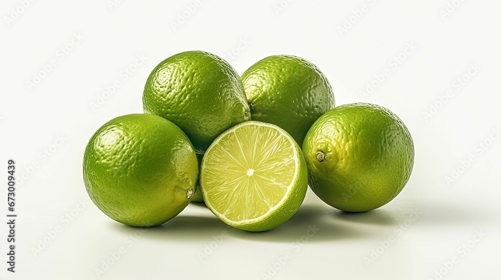AI generated illustration of limes isolated on a white background AI generated illustration of limes isolated on a white background
