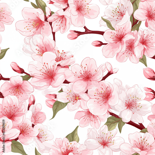 cherry blossoms, seamless pattern, white background