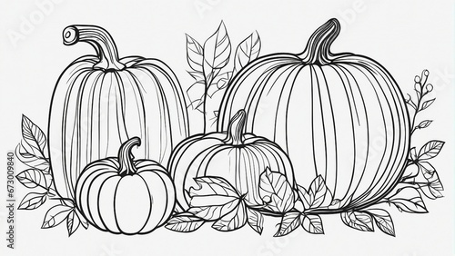 Wallpaper Mural AI generated illustration of black line art of several pumpkins on a white background Torontodigital.ca