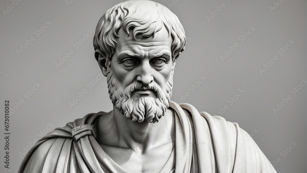 Aristotle bust sculpture, the Greek philosopher. Illustration of the sculpture of Aristotle. The Greek philosopher. Aristotle is a central figure in the history of Ancient Greek philosophy. - obrazy, fototapety, plakaty 