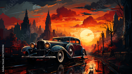 "Luxury car illustration, fast car, car illustration at sunset, beautiful sunset."