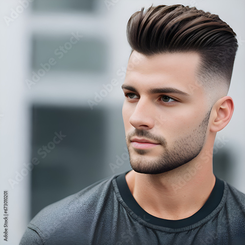 Man with slicked back haircut in the city