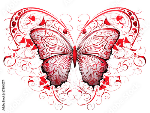 Drawing of Butterfly heart valentine illustration. Element for design illustration separated, sweeping overdrawn lines.