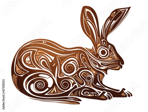 Drawing of Chocolate Easter Bunny Isolated illustration separated, sweeping overdrawn lines.
