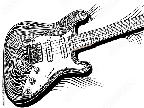 Drawing of Close-up electric guitar. illustration separated, sweeping overdrawn lines.