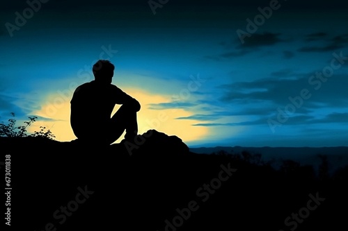 Silhouetted male figure on a hill  admiring the illuminated night sky - Ai generated