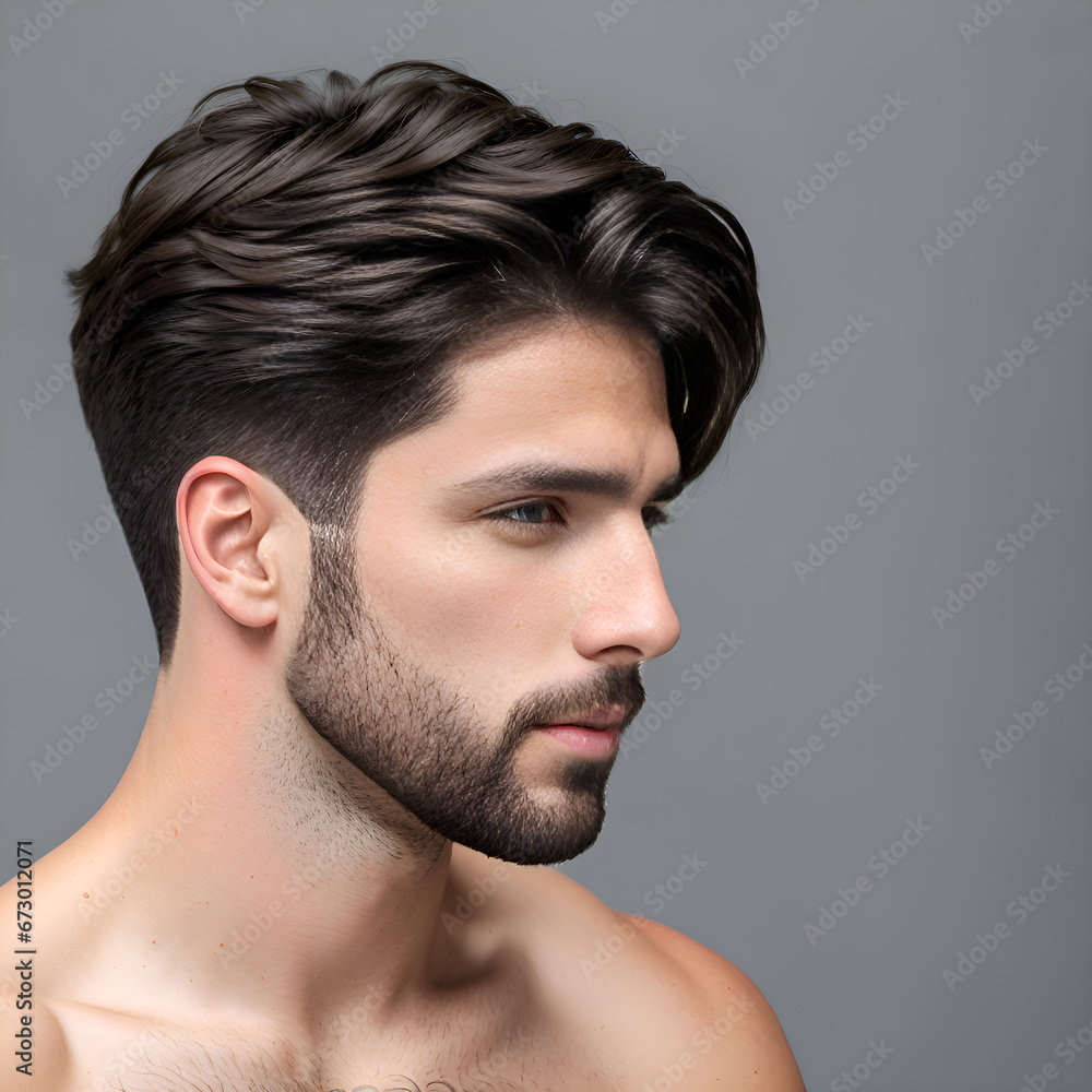 Fototapeta premium Man with side fringe haircut - profile view