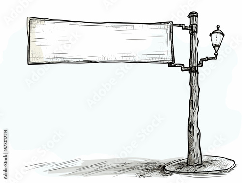 Drawing of empty Street Sign illustration separated, sweeping overdrawn lines.