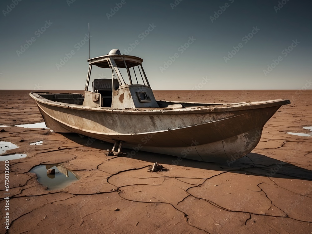 Fototapeta premium A Lone Boat Basking in Desert's Embrace