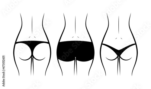 Types of woman panties back view vector isolated on white background.
