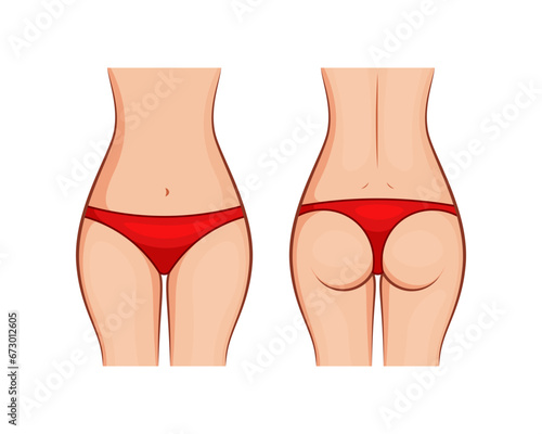 Womens panties Front and back views isolated on white background.