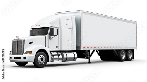 White semi-truck eighteen wheeler big rig truck ready for customized logo on side of trailer photo
