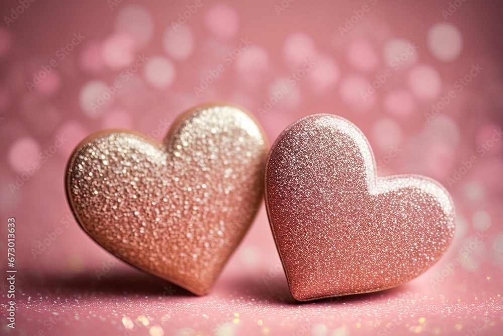 AI generated illustration of two hearts with a glittery finish side by side on a white background AI generated illustration of two hearts with a glittery finish side by side on a white background