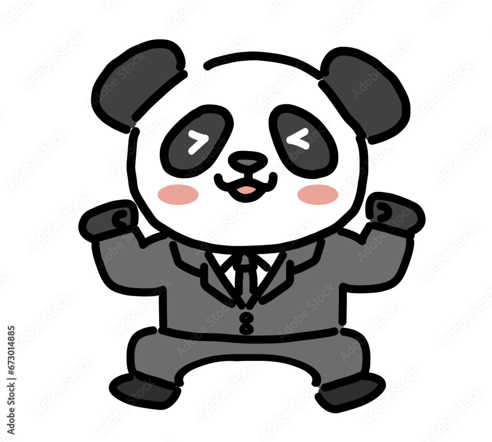 笑顔でガッツポーズをする働くパンダのキャラクター 笑顔でガッツポーズをする働くパンダのキャラクター