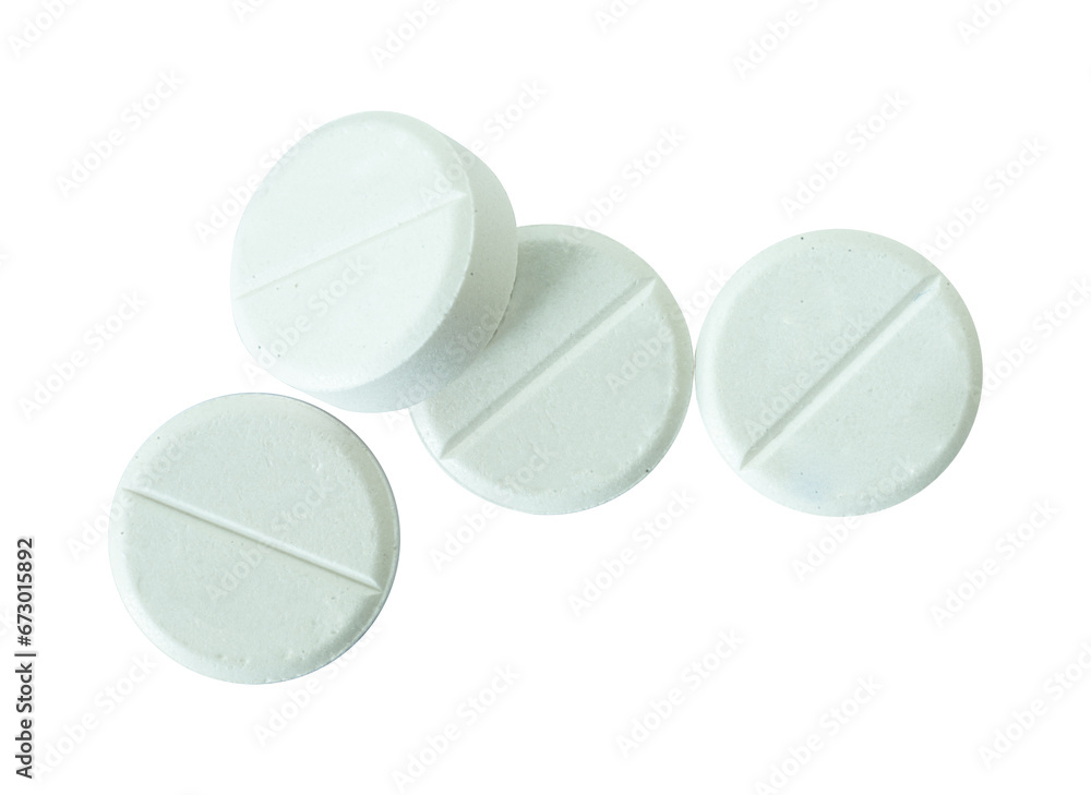 bunch of round white pills isolated - obrazy, fototapety, plakaty 