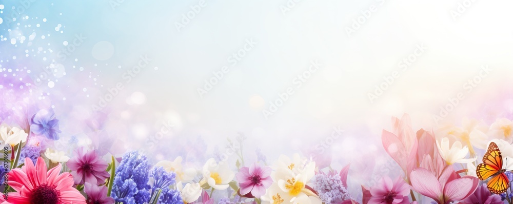 Dreamy Floral Background with Butterfly and Bokeh