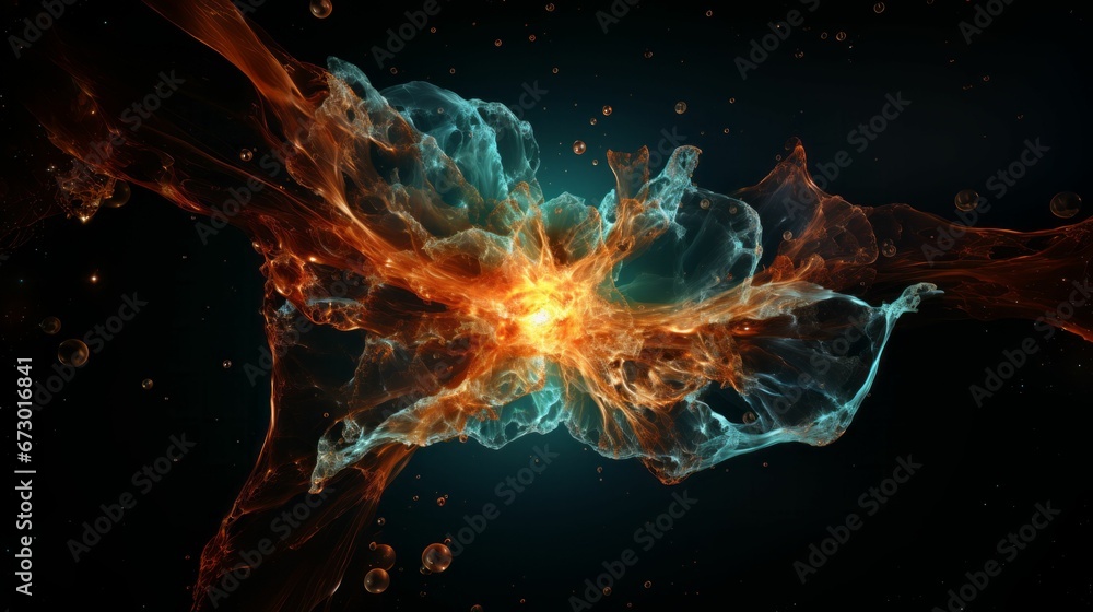 AI generated illustration of an abstract vibrant ball emitting a burst of orange and blue light AI generated illustration of an abstract vibrant ball emitting a burst of orange and blue light