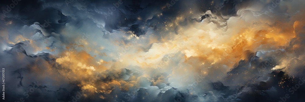 Obraz premium abstract background with gold paint, in the style of dark sky-blue and dark indigo, explosive abstracts, dusty piles, genarative AI