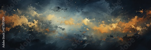 abstract background with gold paint, in the style of dark sky-blue and dark indigo, explosive abstracts, dusty piles, genarative AI photo