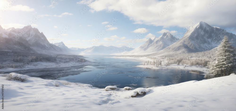 A serene winter landscape covered in snow during a snowfall.frost-covered trees. A serene winter landscape covered in snow during a snowfall.frost-covered trees.