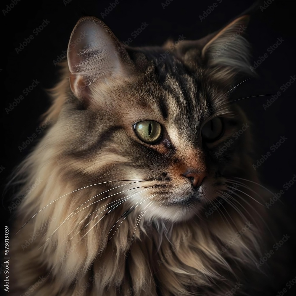 AI generated illustration of a Maine Coon with alluring green eyes AI generated illustration of a Maine Coon with alluring green eyes