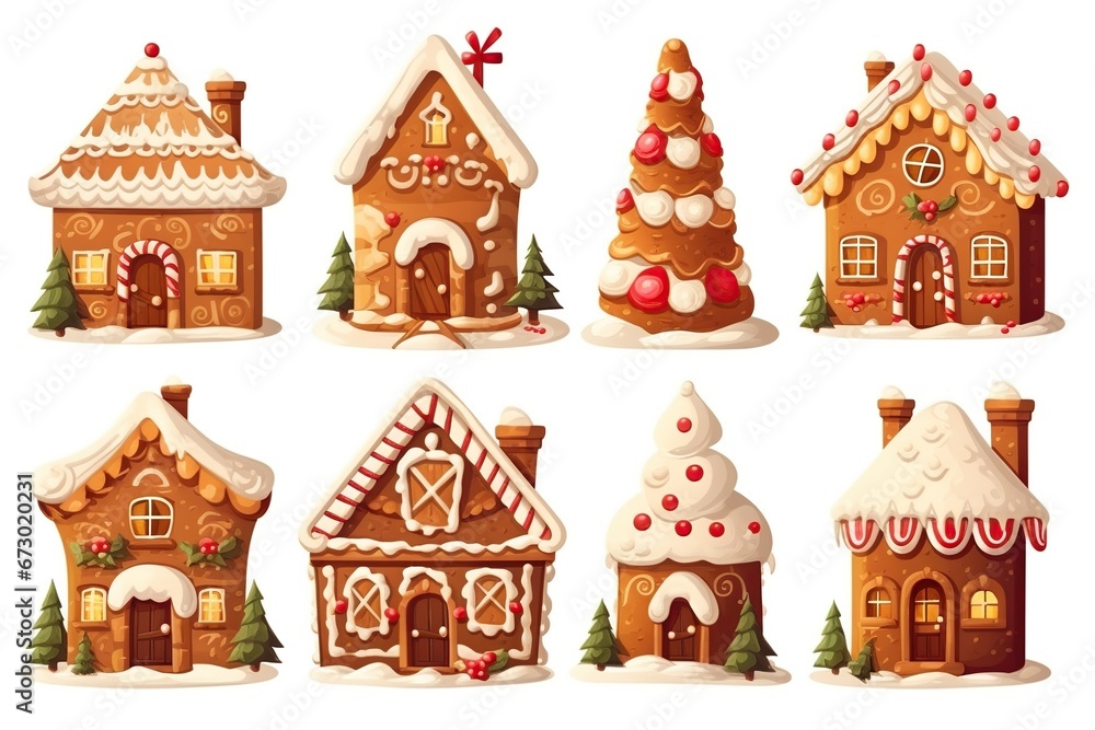 Set of bakery houses. Christmas gingerbread. Cookies in the form of houses