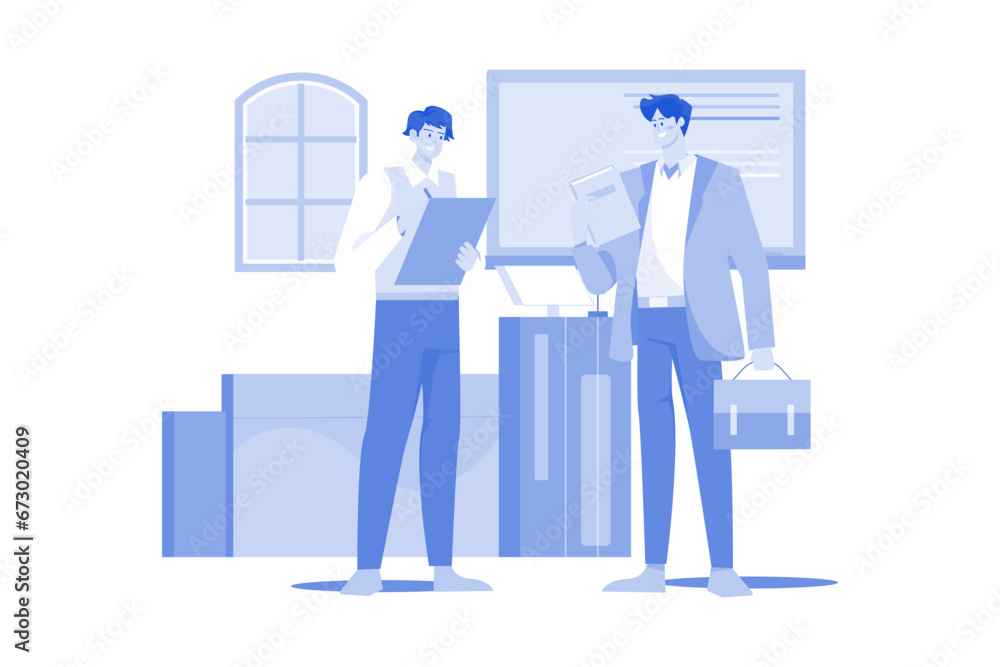 Fototapeta premium Assistant professor is exchanging work with the professor