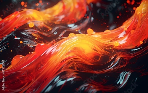 Abstract fluid wavy flow in red and purple neon colors. Dark background fluid movement