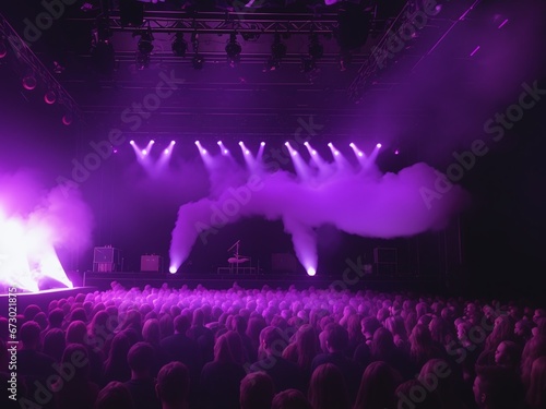 A concert stage with accent lighting and smoke
