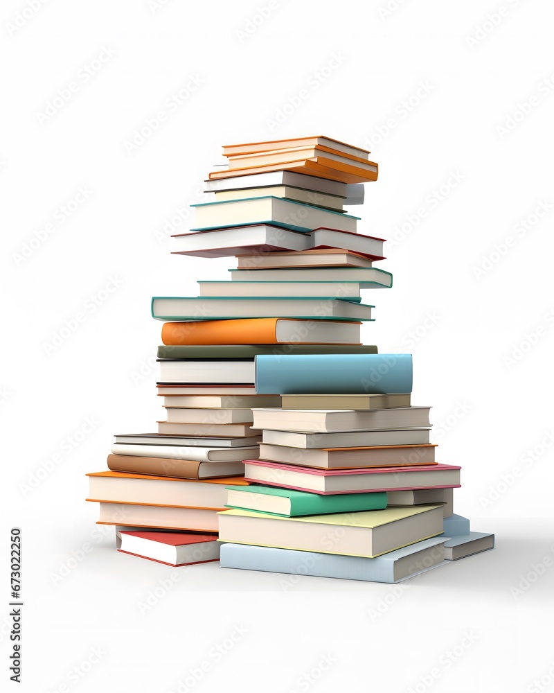 Fototapeta premium stack of books 3d cartoon animation on a white background