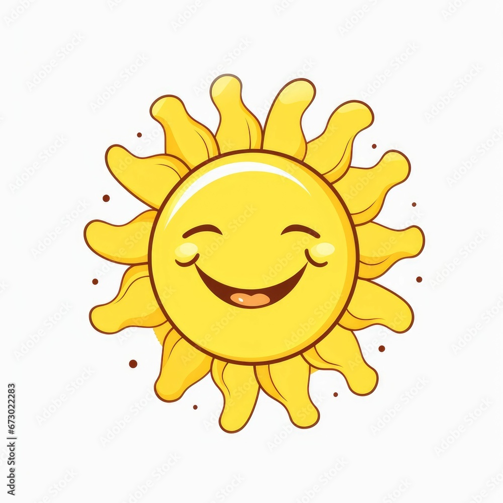 AI generated illustration of a yellow sun with a cheerful face icon on a white background